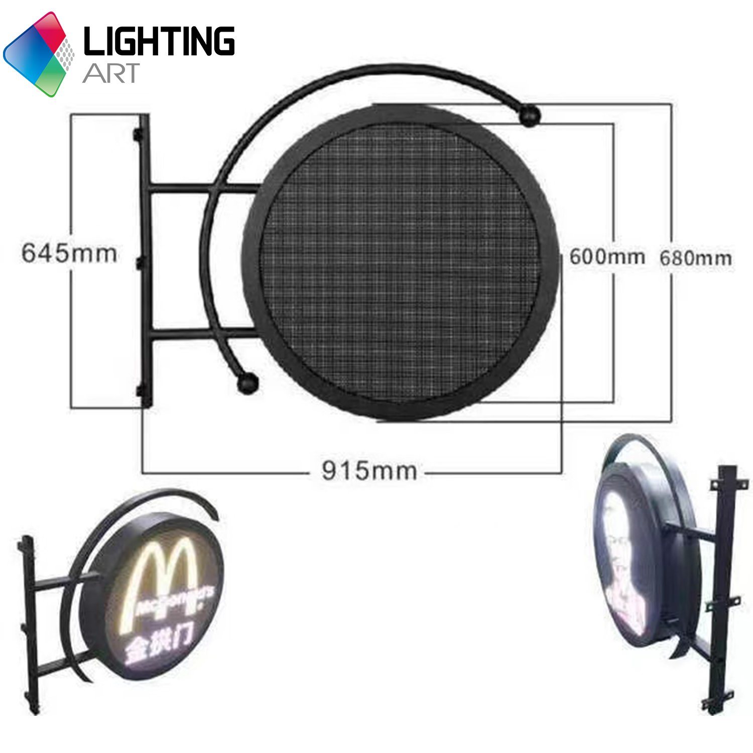 Outdoor Dduble Side P4.6 LED Round Shape Display Shop Logo Advertising Signage LED Stores Logo Display